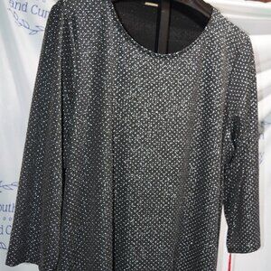 NWT Ruby Rd Woman Black Sharkbite Blouse w/ Silver Beads, Size 2X